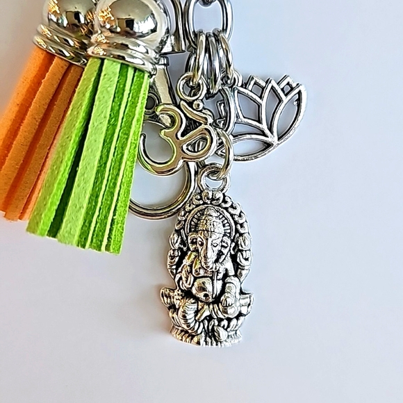 NEW! Lord Ganesh OM Lotus Keychain Purse Charm ~ India God Sacred Elephant - Picture 4 of 8